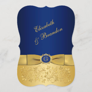 PRINTED RIBBON Blue, Gold Floral Wedding Invite 4