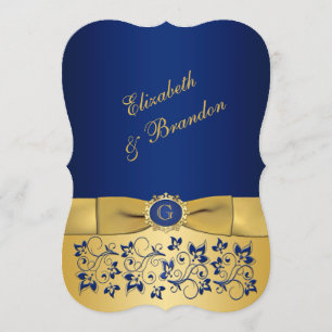 PRINTED RIBBON Blue, Gold Floral Wedding Invite 7