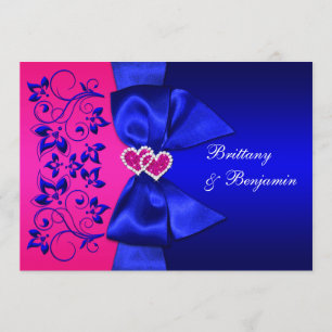 PRINTED RIBBON Blue, Pink Floral Wedding Invite