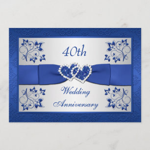 PRINTED RIBBON Blue Silver Floral 40th Anniversary Invitation