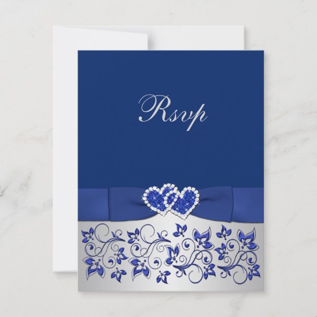 PRINTED RIBBON Blue, Silver Floral Reply Card (Front)