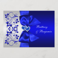 PRINTED RIBBON Blue, Silver Floral Wedding Invite