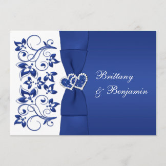 PRINTED RIBBON Blue, White Floral Wedding Invite