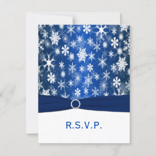 PRINTED RIBBON Blue, White Snowflakes RSVP Card