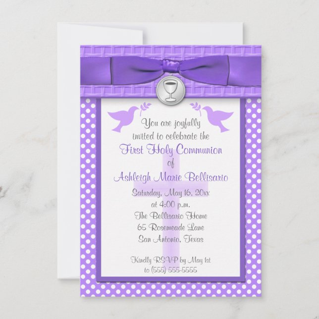 PRINTED RIBBON First Holy Communion Invitation (Front)