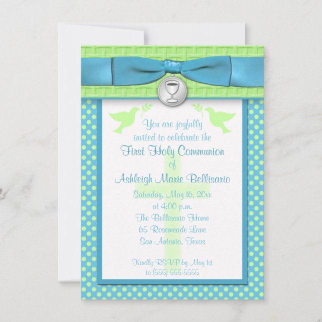 PRINTED RIBBON First Holy Communion Invitation (Front)