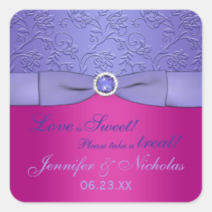 PRINTED RIBBON Fuchsia, Purple Floral Candy Buffet Square Sticker