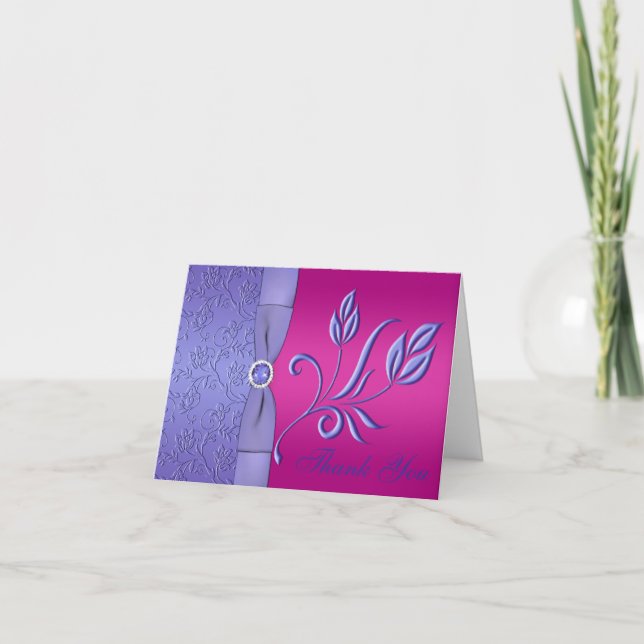 PRINTED RIBBON Fuchsia, Purple Thank You Card (Front)