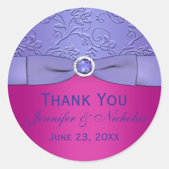 PRINTED RIBBON Fuchsia, Purple Wedding Sticker (Front)