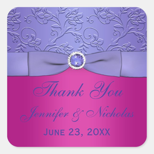 PRINTED RIBBON Fuchsia, Purple Wedding Sticker (Front)