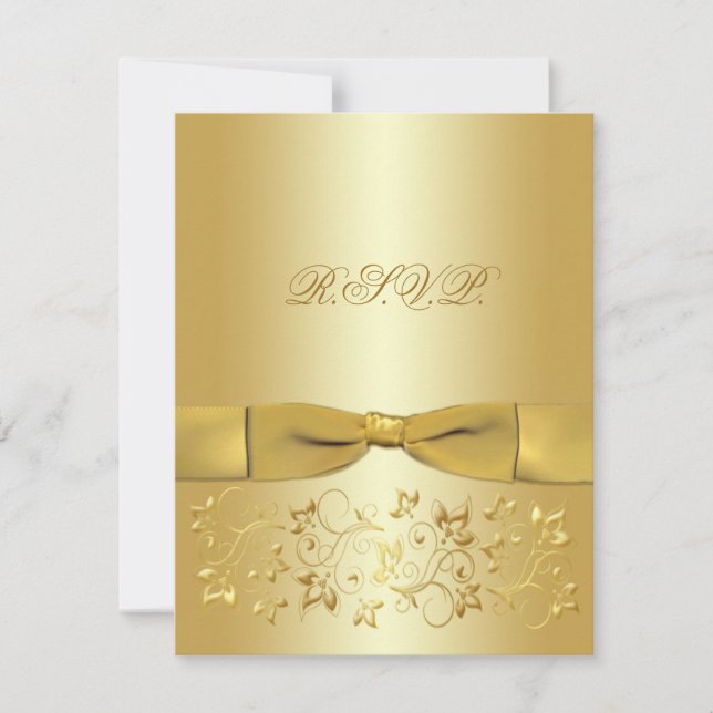 PRINTED RIBBON Gold Floral Reply Card (Front)