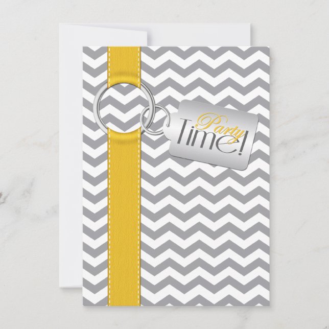 PRINTED RIBBON Gold Grey White 21st Birthday Party Invitation (Front)