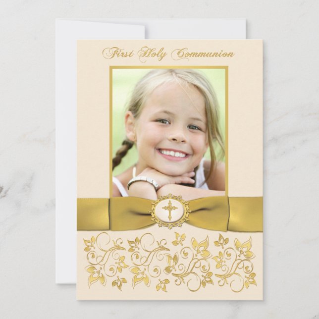 PRINTED RIBBON Holy Communion Photo Invite (Front)