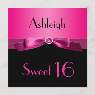 PRINTED RIBBON Hot Pink, Black Sweet 16 Invite