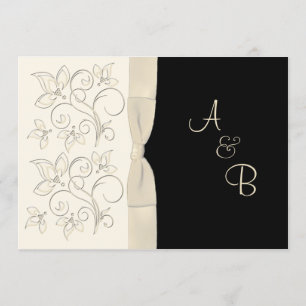 PRINTED RIBBON Ivory Black Monogram Wedding Invite