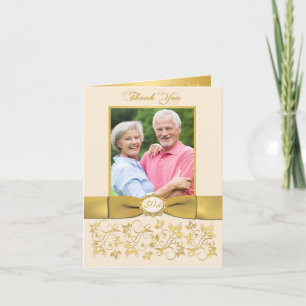 PRINTED RIBBON Ivory Gold Floral Thank You Card
