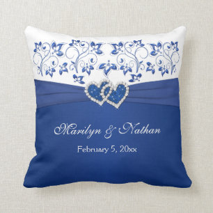 PRINTED RIBBON/JEWELS Blue, White Wedding Pillow