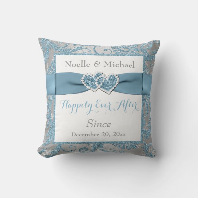 PRINTED RIBBON/JEWELS Winter Wonderland Wedding Cushion (Front)