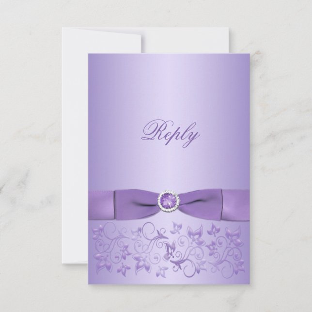 PRINTED RIBBON Lilac Floral Reply Card (Front)