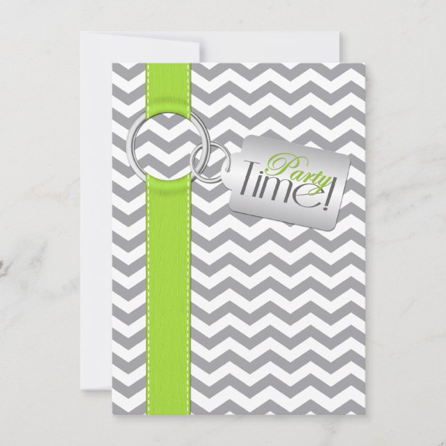 PRINTED RIBBON Lime Grey White 21st Birthday Party Invitation (Front)