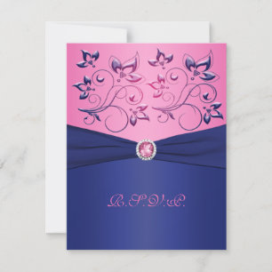 PRINTED RIBBON Navy, Pink Floral RSVP Card