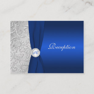 PRINTED RIBBON Navy Silver Damask Enclosure Card
