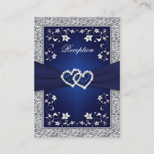 PRINTED RIBBON Navy, Silver Floral Enclosure Card