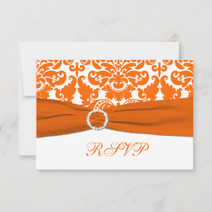 PRINTED RIBBON Orange, White Damask RSVP Card