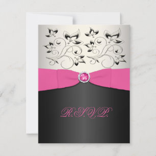 PRINTED RIBBON Pink, Black, Silver RSVP Card