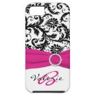 PRINTED RIBBON Pink, Black, White Floral Damask