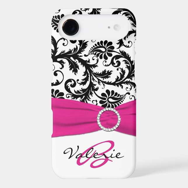 PRINTED RIBBON Pink, Black, White Floral Damask Case-Mate iPhone Case (Back)