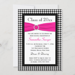 PRINTED RIBBON Pink Black White Graduation Invite