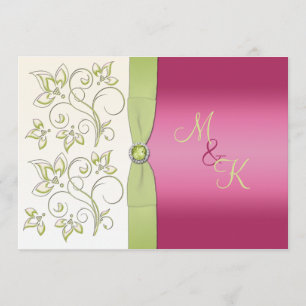 PRINTED RIBBON Pink Green Floral Monogram Invite