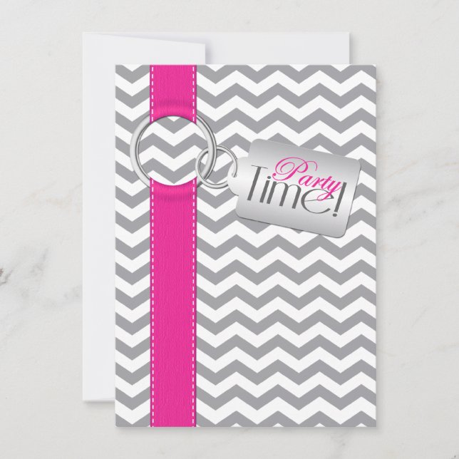 PRINTED RIBBON Pink Grey White 21st Birthday Party Invitation (Front)
