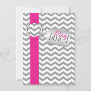 PRINTED RIBBON Pink Grey White 21st Birthday Party Invitation
