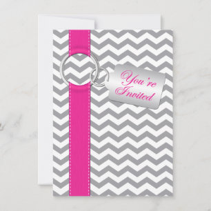 PRINTED RIBBON Pink Grey White Graduation Invite