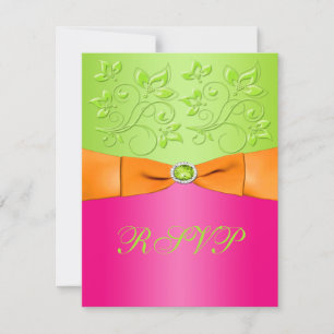 PRINTED RIBBON Pink Orange Lime Floral Reply Card