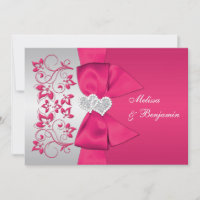 PRINTED RIBBON Pink, Silver Floral Wedding Invite