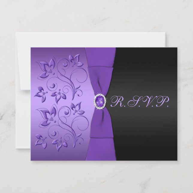 PRINTED RIBBON Purple, Black Floral Reply Card (Front)