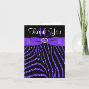 PRINTED RIBBON Purple, Black Zebra Thank You Card