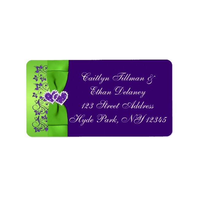 PRINTED RIBBON Purple, Green Wedding Address Label (Front)