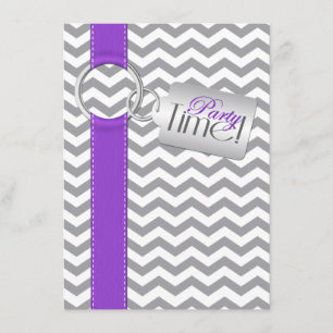 PRINTED RIBBON Purple Grey White 21 Birthday Party Invitation