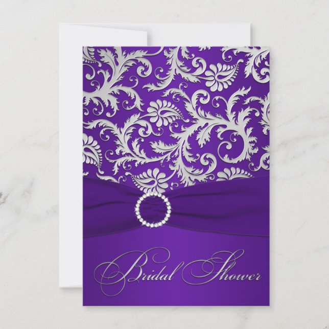 PRINTED RIBBON Purple, Silver Bridal Shower Invite (Front)