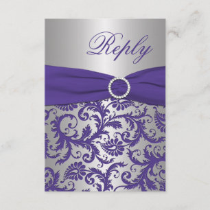 PRINTED RIBBON Purple, Silver Damask reply Card