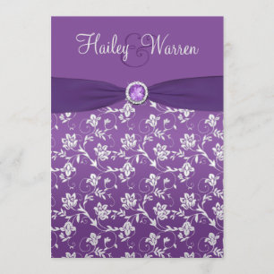 PRINTED RIBBON Purple Silver Floral Invite