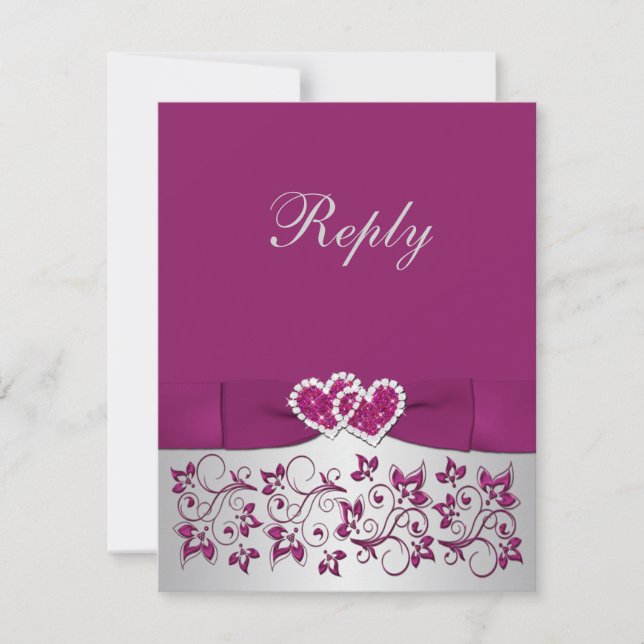PRINTED RIBBON Purple, Silver Floral Reply Card (Front)