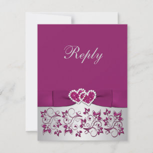 PRINTED RIBBON Purple, Silver Floral Reply Card