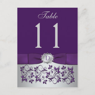 PRINTED RIBBON Purple Silver Table Number Postcard