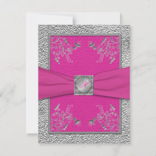 PRINTED RIBBON Raspberry Pink, Pewter RSVP Card