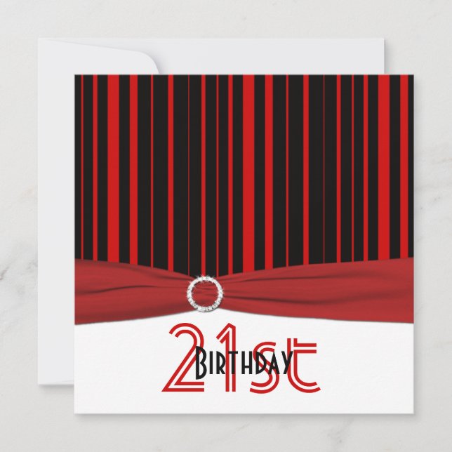 PRINTED RIBBON Red and Black Stripe 21st Birthday Invitation (Front)